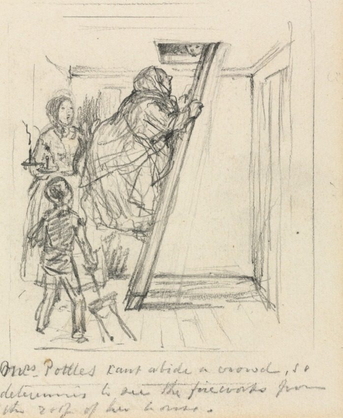 Sketch for "Mrs. Pottles Can't Abide a Crowd" by John Leech (British, 1817–1864)