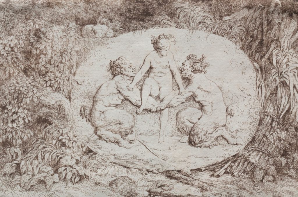 Bacchanales:  Nymph Supported by Two Satyrs by Jean-Honoré Fragonard (French, 1732–1806)