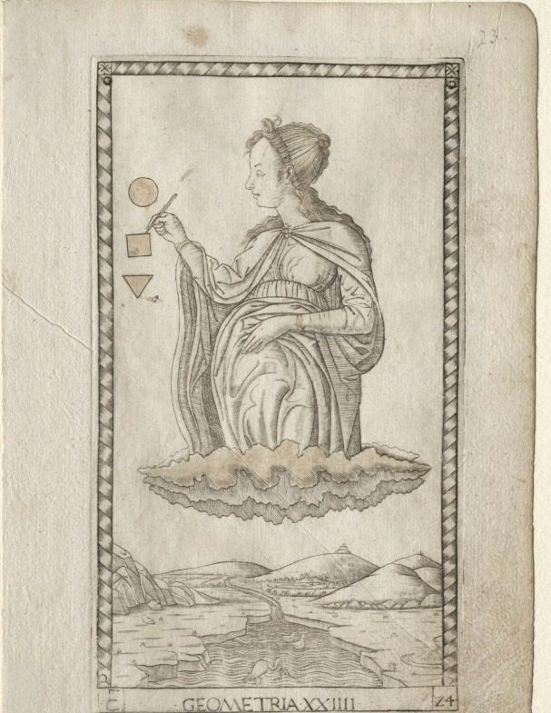 Geometry (from the Tarocchi, series C:  Liberal Arts, #24) by Master of the E-Series Tarocchi (Italian, active 1460s)