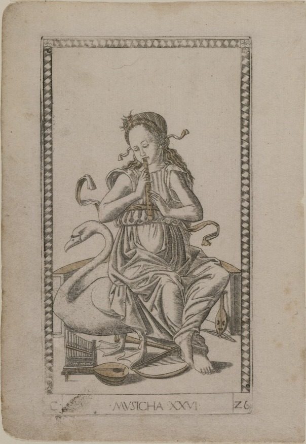 Music (from the Tarocchi, series C:  Liberal Arts, #26) by Master of the E-Series Tarocchi (Italian, active 1460s)