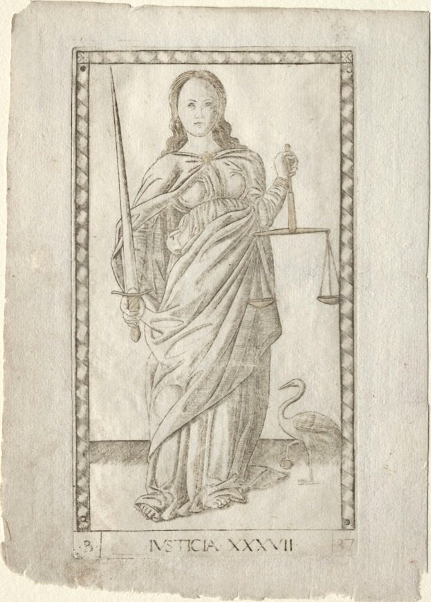 Justice (from the Tarocchi, series B: Cosmic Principles & Virtues, #37) by Master of the E-Series Tarocchi (Italian, active 1460s)