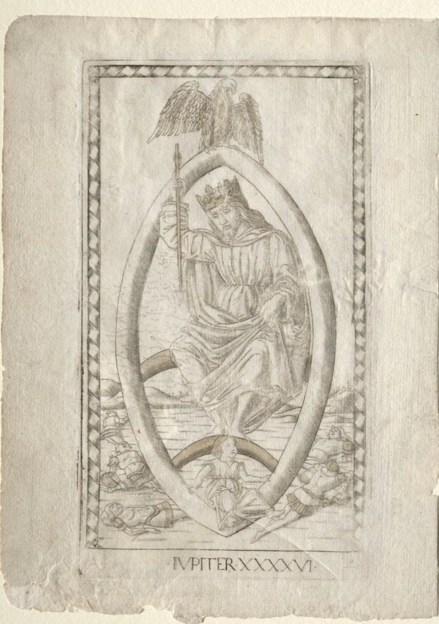 Jupiter (from the Tarocchi, series A:  Firmaments of the Universe, #46) by Master of the E-Series Tarocchi (Italian, active 1460s)