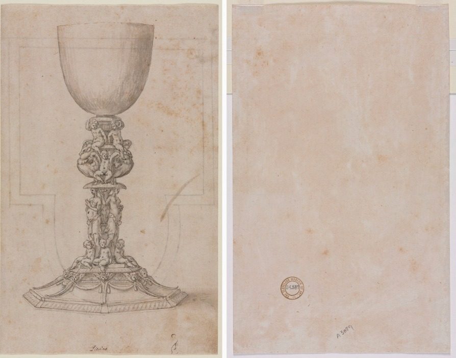 Design for a Chalice (recto) Architectural Plan (verso) by Luzio Romano (Italian, active 1528–75)