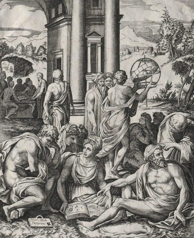 An Assembly of Scholars by Marco Dente (Italian, c. 1486–1527)