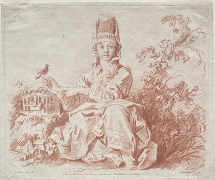 Young Girl Holding a Bird by Gilles Demarteau (French, 1722–1776)