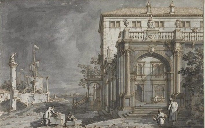 Capriccio: A Palace with a Courtyard by the Lagoon by Antonio Canaletto (Italian, 1697–1768)