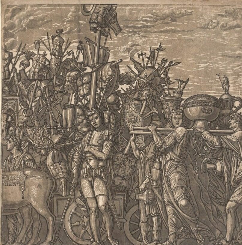 The Triumph of Julius Caesar:  Soldiers Marching with Trophies of War by Andrea Andreani (Italian, about 1558–1610)