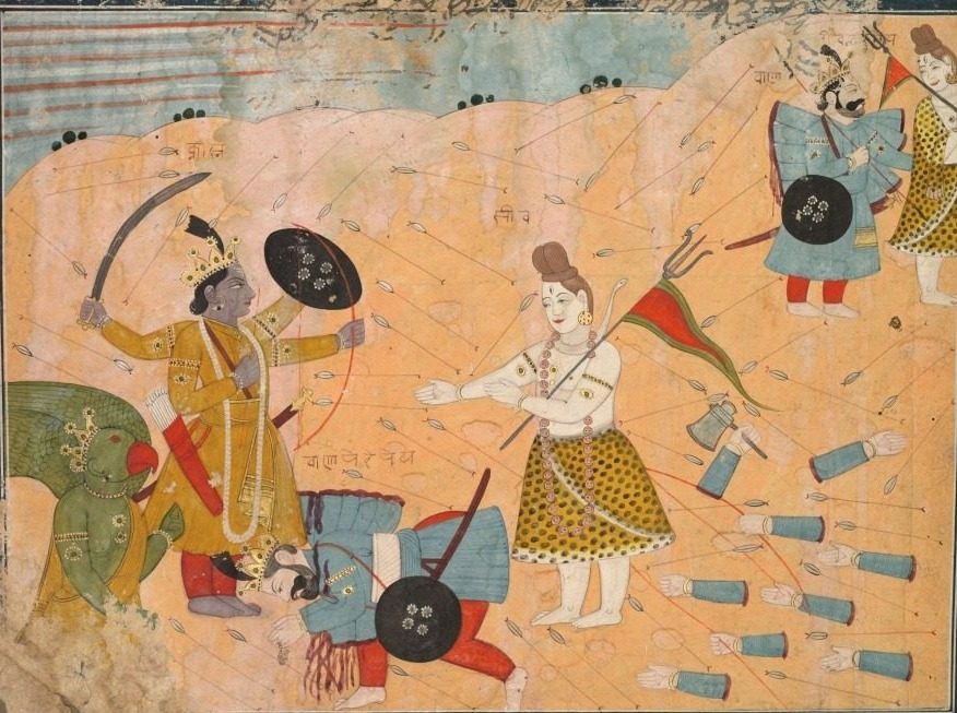 Shiva intercedes for King Bana, from an Usha-Aniruddha