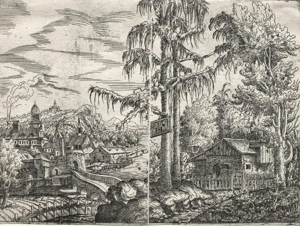 Landscape with the Town on a River and the Cottage between Trees by Hanns Lautensack (German, 1524–1566)