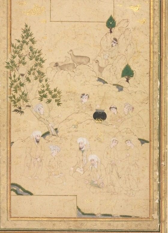 Picnic in the Mountains; Single Page Illustration by Muhammadi (Iranian)