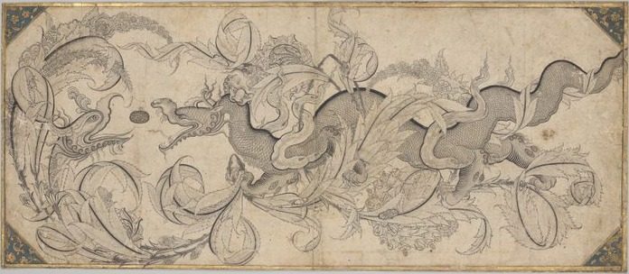 Dragon in foliage with lion and phoenix heads by Sahkulu (Turkish, active 1526–56)