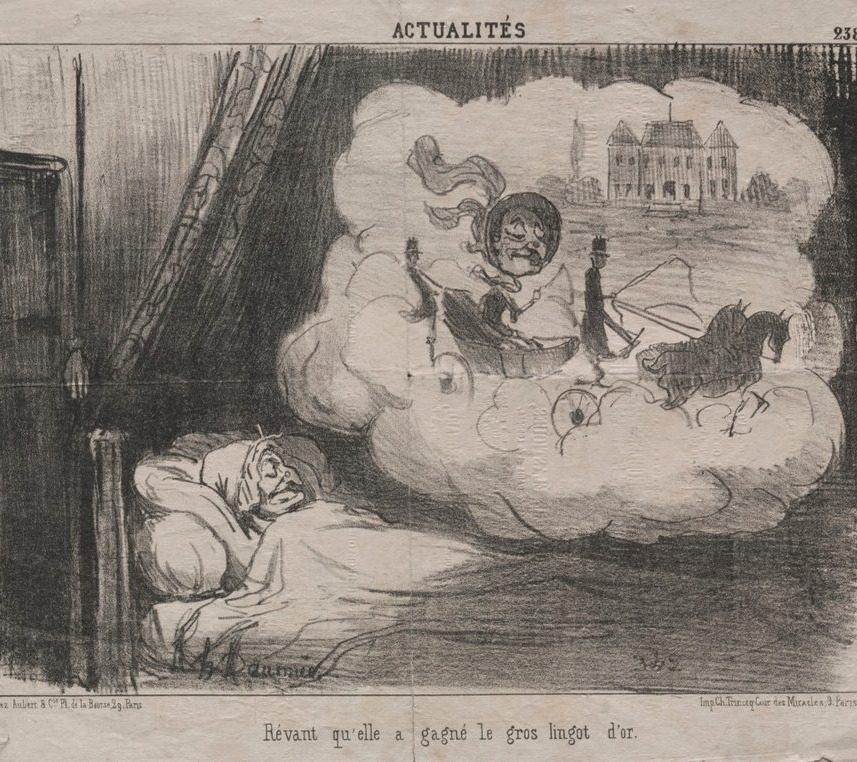 Dreaming that she won the big gold bar by Honoré Daumier (French, 1808–1879)