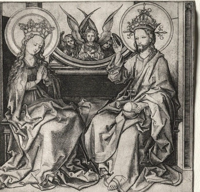 God the Father and the Blessed Virgin Enthroned Attended by Angels by Martin Schongauer (German, c. 1450–1491)