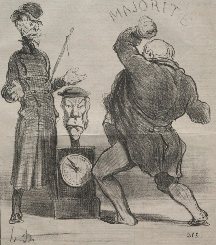 Testing His Strength by Honoré Daumier (French, 1808–1879)