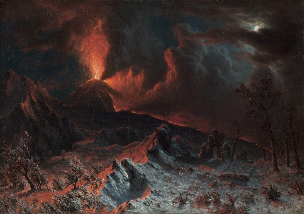 Mount Vesuvius at Midnight by Albert Bierstadt (American, born Prussia [now Germany], 1830–1902)