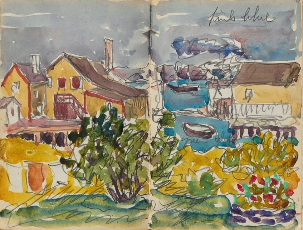 Sketchbook- The Granite Shore Hotel, Rockport, page 128 & 129: Houses on the Harbor by Maurice Prendergast (American, born Newfoundland [now Canada], 1858–1924)