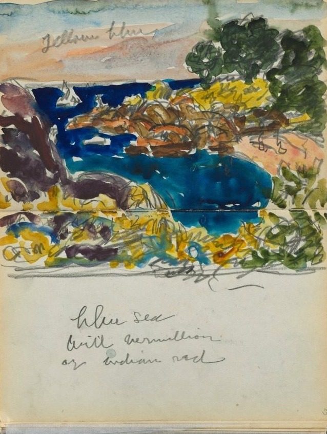 Sketchbook- The Granite Shore Hotel, Rockport, page 024 & 25: Harbor View with Color Notations by Maurice Prendergast (American, born Newfoundland [now Canada], 1858–1924)