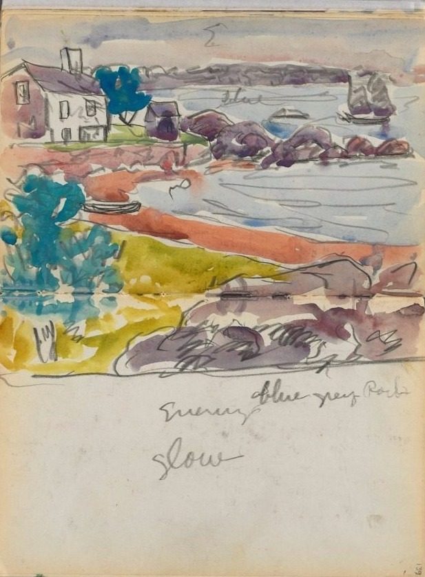 Sketchbook- The Granite Shore Hotel, Rockport, page 138 & 139: "Evening Glow" by Maurice Prendergast (American, born Newfoundland [now Canada], 1858–1924)