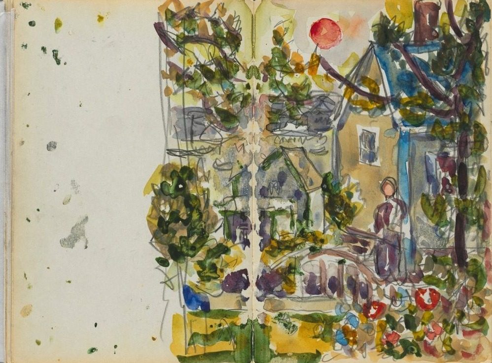 Sketchbook- The Granite Shore Hotel, Rockport, page 158 & 159: House and Garden by Maurice Prendergast (American, born Newfoundland [now Canada], 1858–1924)