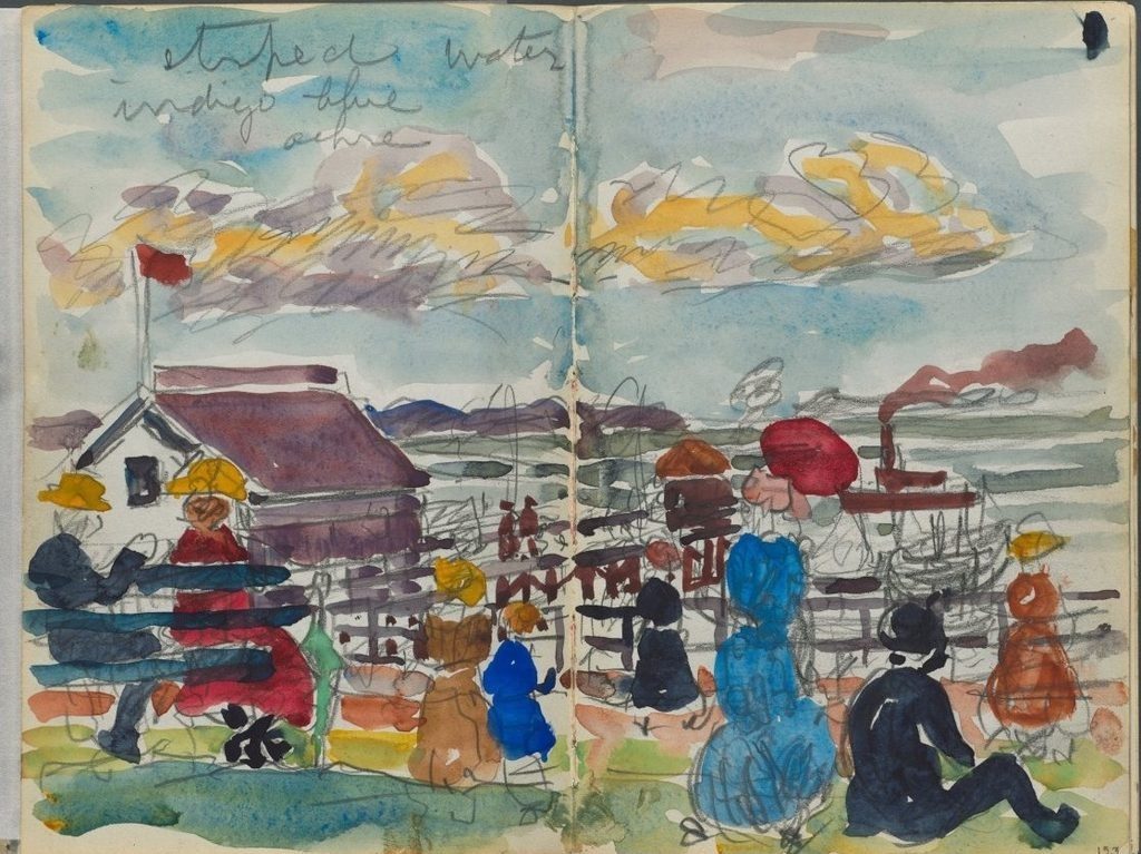 Sketchbook, The Dells, N° 127, page 152 & 153: Figures on a Coast by Maurice Prendergast (American, born Newfoundland [now Canada], 1858–1924)