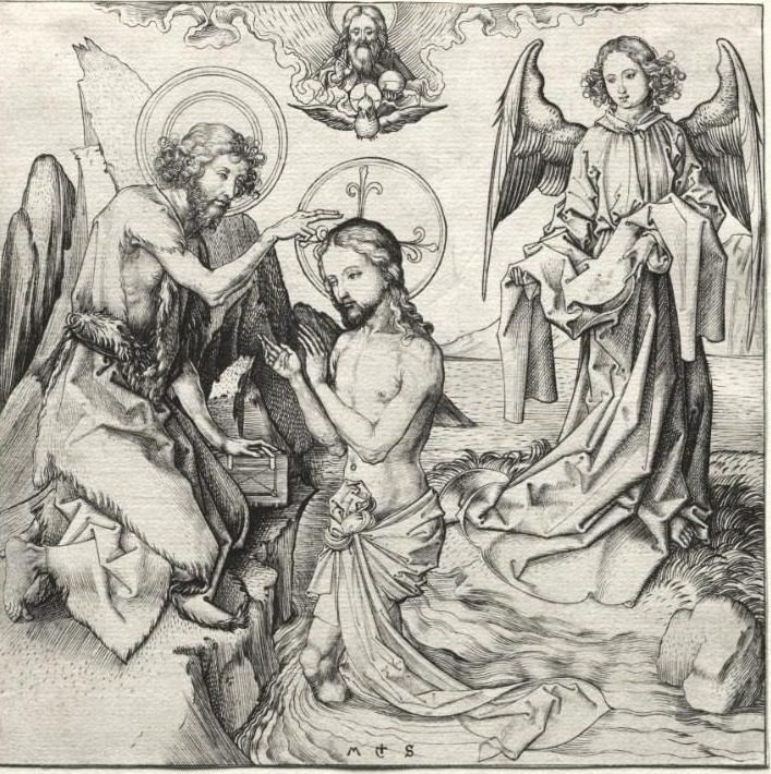 The Baptism of Christ in the Jordan by Martin Schongauer (German, c. 1450–1491)