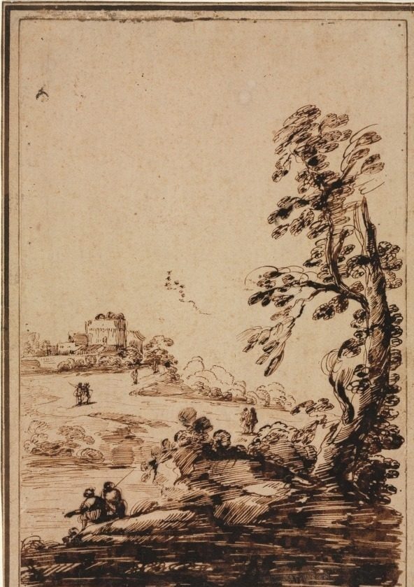 Landscape with Small Group of Buildings by Guercino (Italian, 1591–1666)
