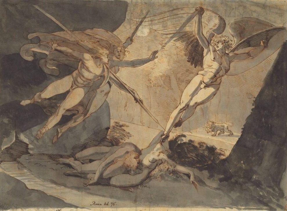 Satan Starts from the Touch of Ithuriel's Spear by Henry Fuseli (Swiss, 1741–1825)