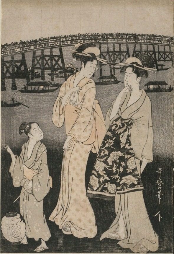 Women Enjoying the Evening Cool Near Ryogoku Bridge by Kitagawa Utamaro (Japanese, c. 1754–1806)