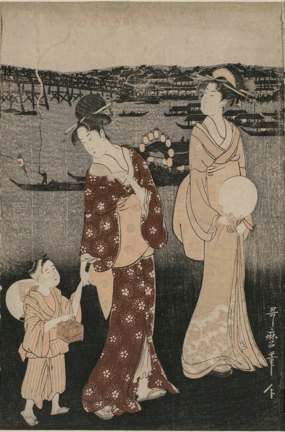 Women Enjoying the Evening Cool Near Ryogoku Bridge by Kitagawa Utamaro (Japanese, c. 1754–1806)