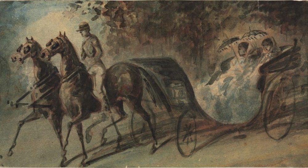 Carriage in the Bois de Boulogne by Constantin Guys (French, 1805–1892)