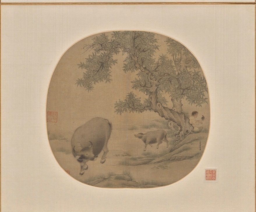 Man, Buffalo, and Calf by Li You (Chinese, active c. 1145)