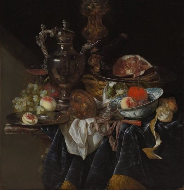 Silver Wine Jug, Ham, and Fruit by Abraham van Beyeren (Dutch, 1620/21–1690)