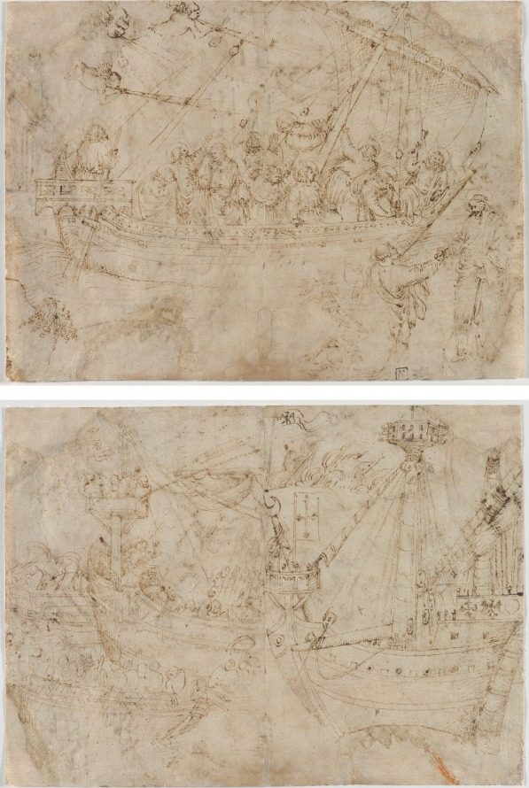 Navicella (recto); Two Drawings of Ships (verso) by Parri Spinelli (Italian, 1387–c. 1453)