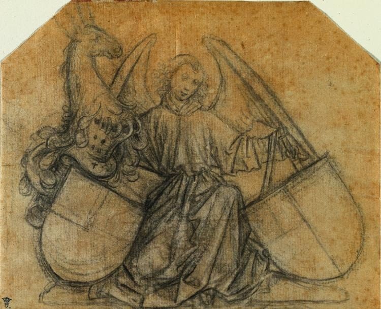 An Angel Supporting Two Escutcheons by Nikolaus Gerhaert von Leyden (German)