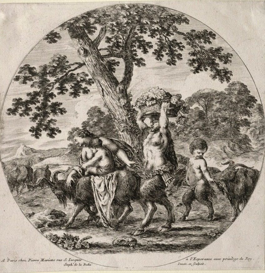 A Satyr Family Traveling by Stefano Della Bella (Italian, 1610–1664)