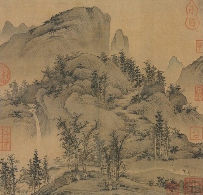 Travelers in Autumn Mountains by Sheng Mou (Chinese, active c. 1310–1350)