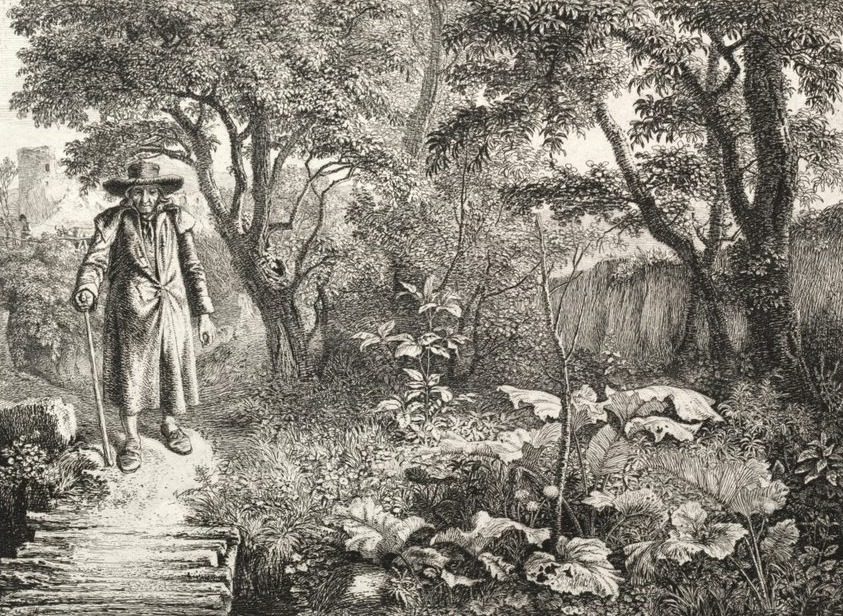 Old Man Before the Log Bridge by Johann Christoph Erhard (German, 1795–1822)
