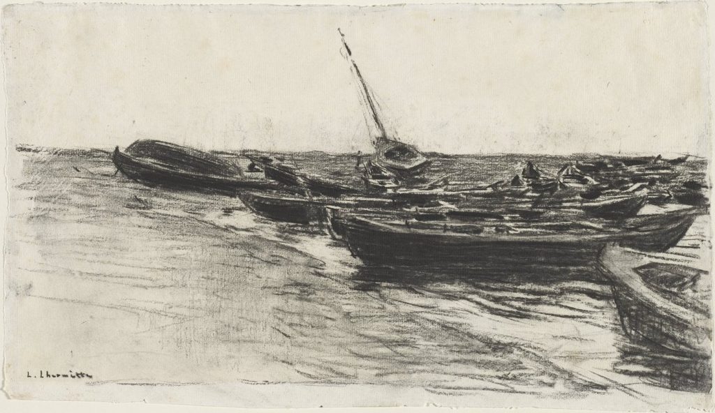 Fishing Boats on the Beach at Étretat by Léon Augustin Lhermitte (French, 1844–1925)