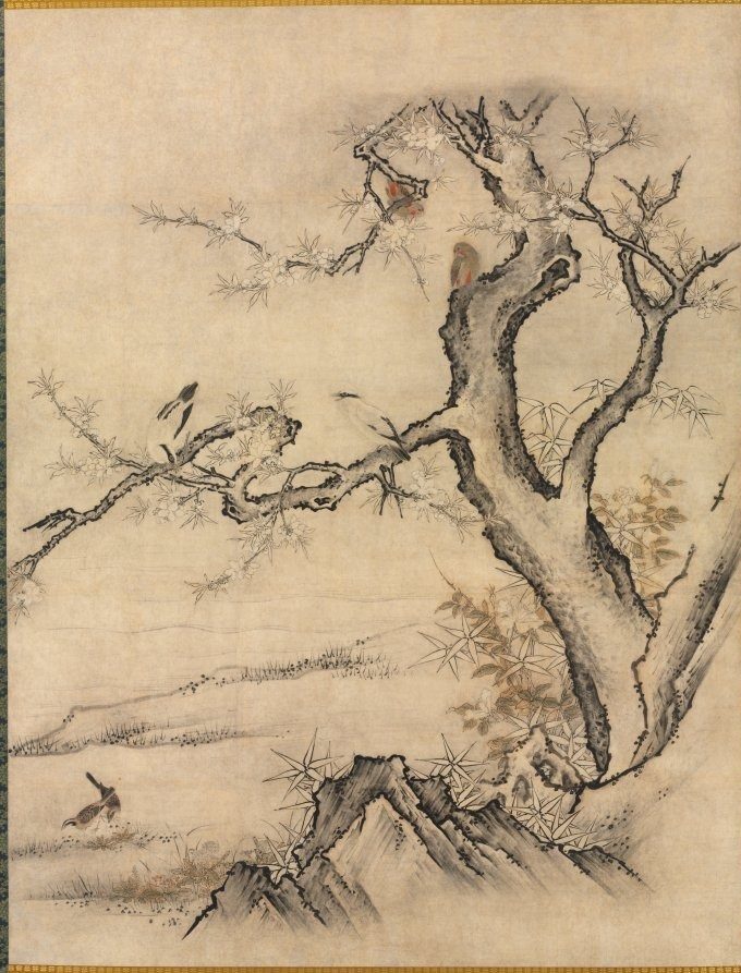 Flowers and Birds in a Spring Landscape by Kano Motonobu (Japanese, c. 1476–1559)