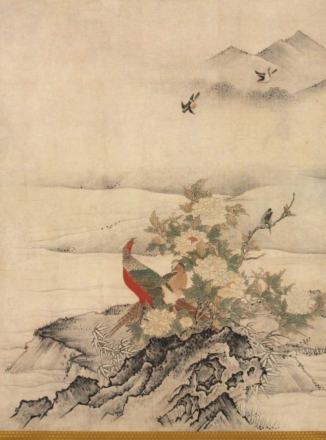 Flowers and Birds in a Spring Landscape by Kano Motonobu (Japanese, c. 1476–1559)