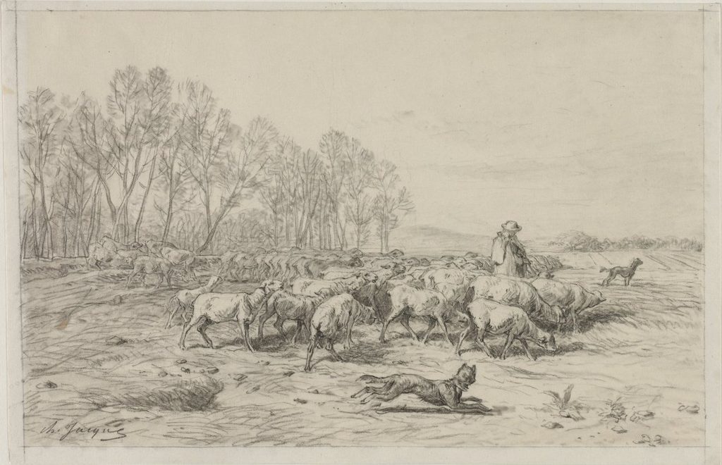 Landscape with a Flock of Sheep by Charles-Émile Jacque (French, 1813–1894)