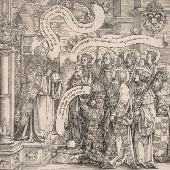 The Emperor Maximilian Presented by His Patron Saints to the Almighty by Hans Springinklee (German, 1540)