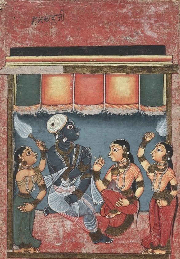 Krishna with Radha and Two Attendants (recto)