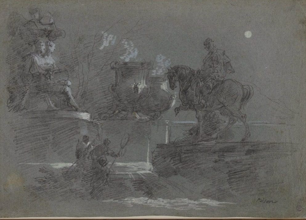 Monumental Sculpture in a Moonlit Park by Giuseppe Bernardino Bison (Italian, 1762–1844)
