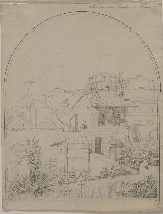 View from My Window in Rome (recto) by Carl Ludwig Tischbein (German, 1797–1855)