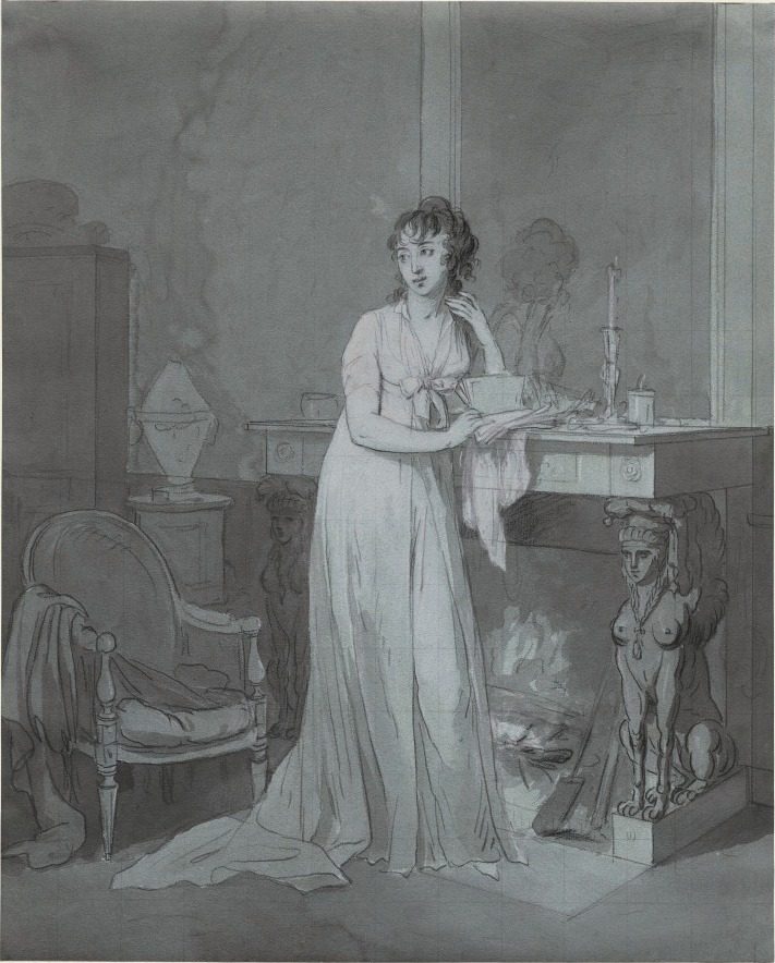 Woman in Front of a Fireplace by Louis Léopold Boilly (French, 1761–1845)