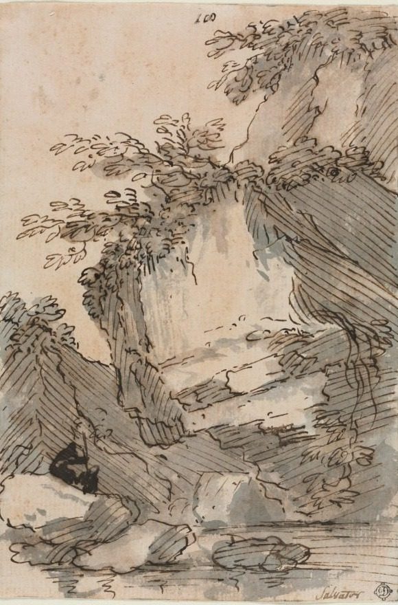 Figures by a Rocky Pool by Salvator Rosa (Italian, 1615–1673)