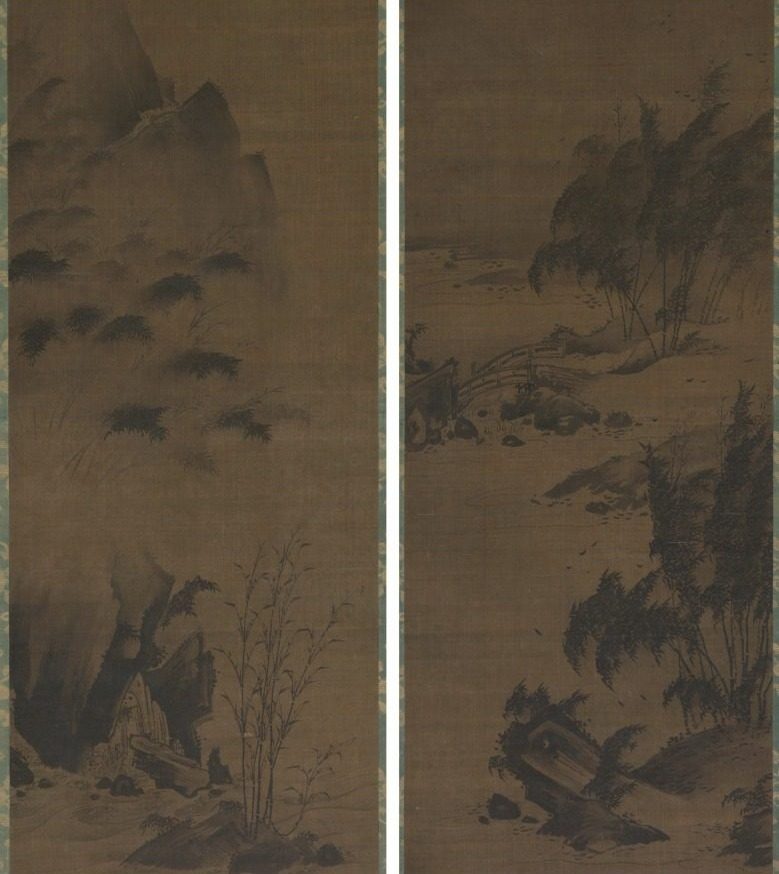Bamboo in Rain; Bamboo in Wind by Genga (Japanese)