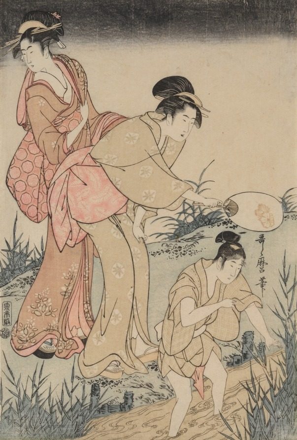 Catching Fireflies Beneath a Willow Tree (right) by Kitagawa Utamaro (Japanese, c. 1754–1806)