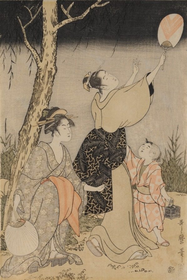 Catching Fireflies Beneath a Willow Tree (left) by Kitagawa Utamaro (Japanese, c. 1754–1806)